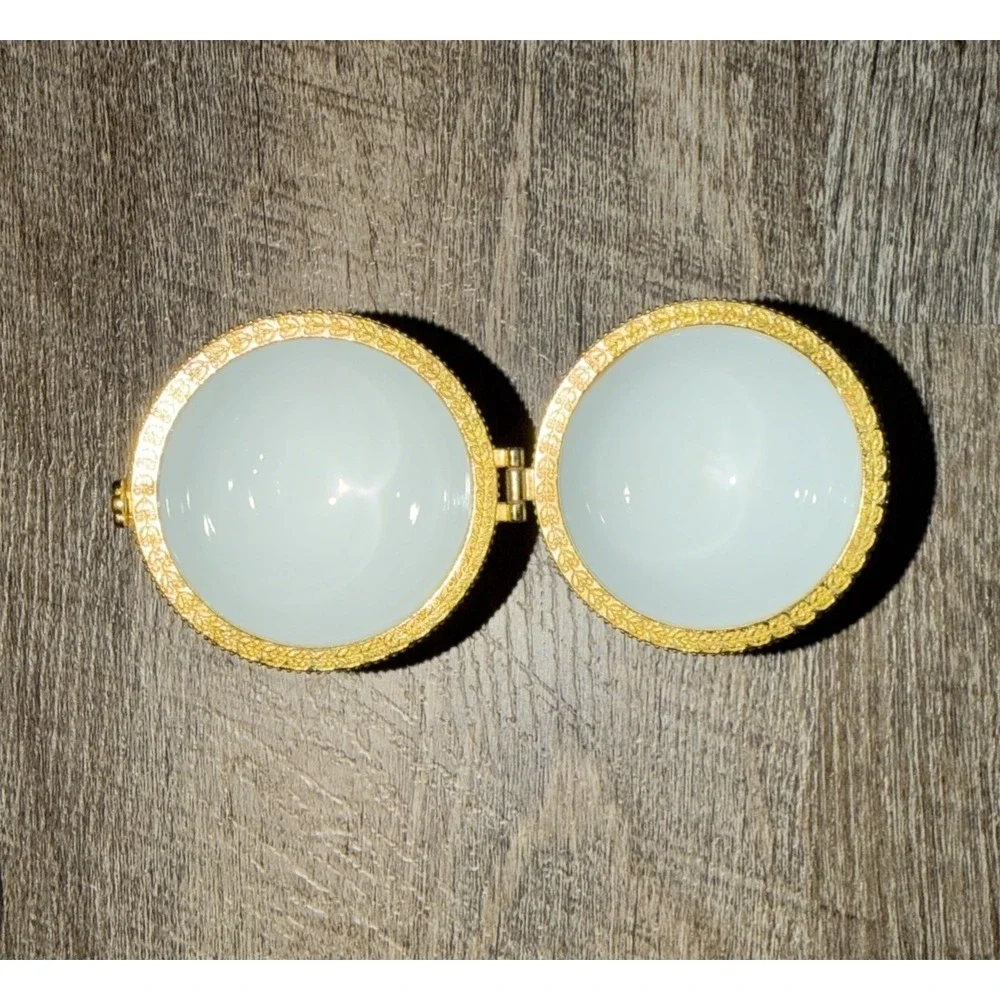 Vtg 60s Trinket Box Decorative Egg Blue Floral Gold Accents - Picture 4 of 5